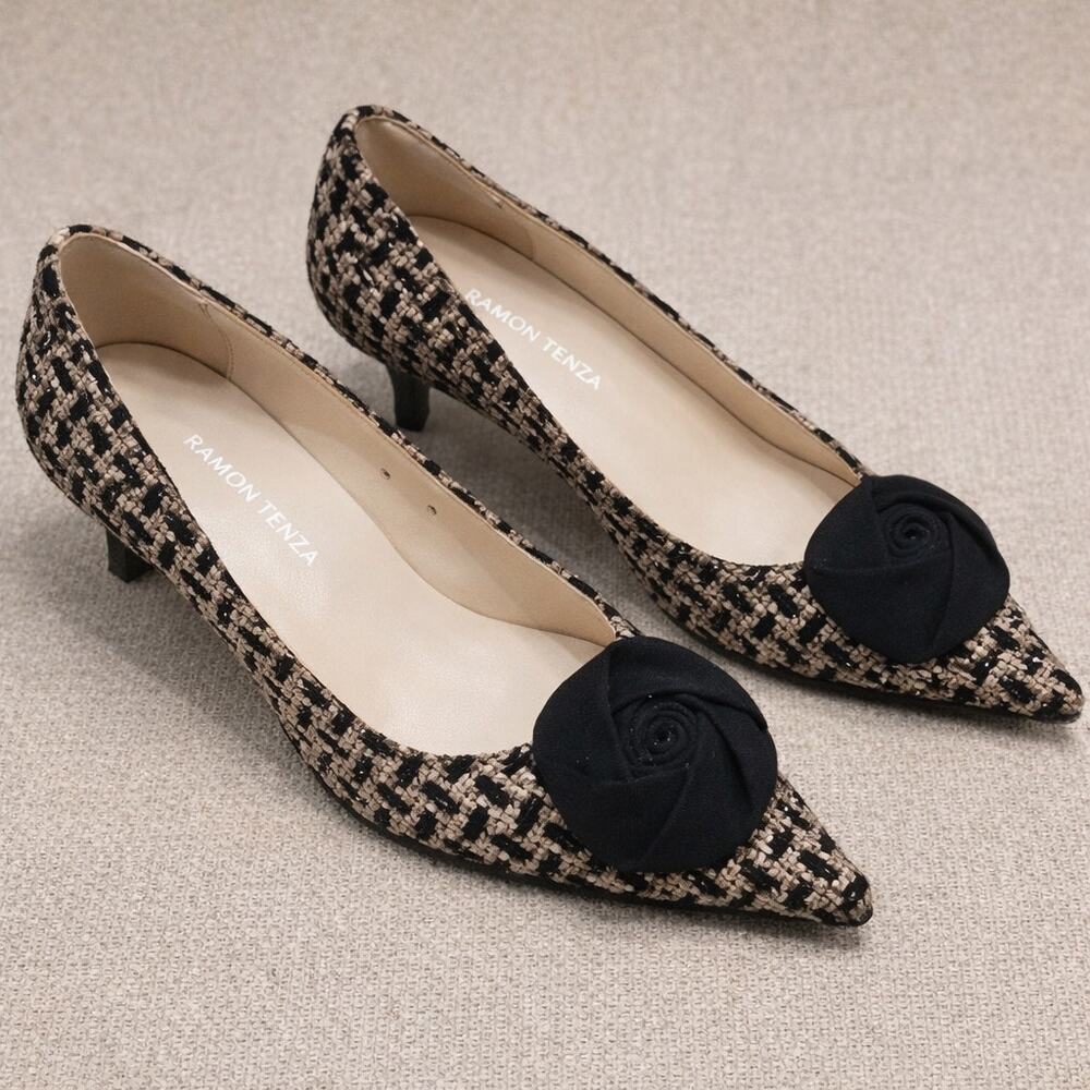 Vintage Ramon Tenza Woven Fabric Heels Seude Accents US 6 B Made In Spain